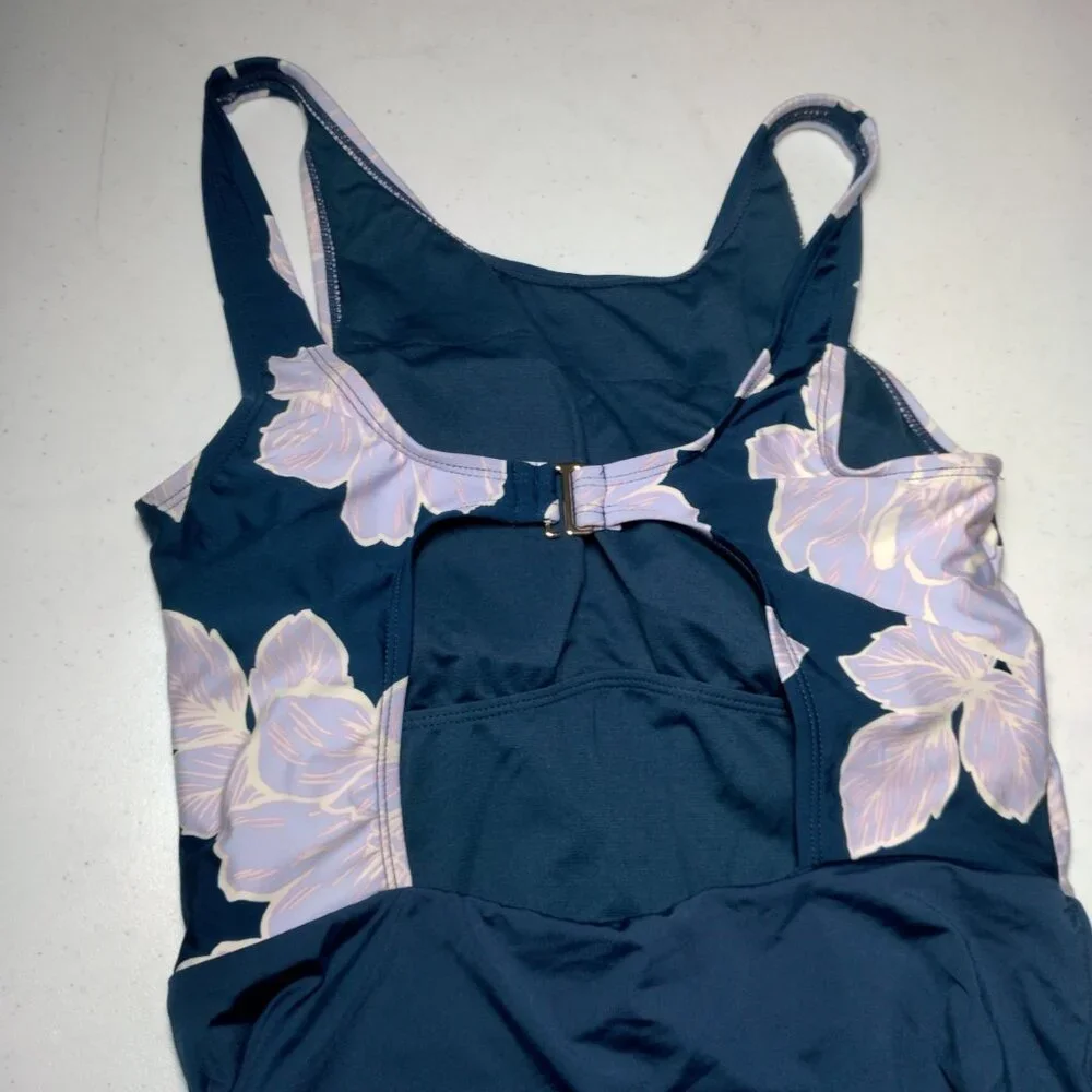 Catalina Swimwear Bathing Suit One Piece Medium Blue Purple Floral Tank Swim - Picture 9 of 16
